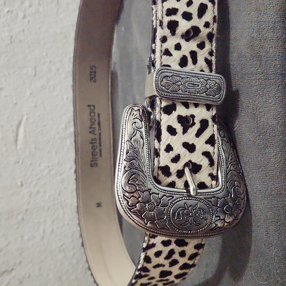 Streets Ahead Black and White Leopard Print Western Buckle Belt - Picture 2 of 5